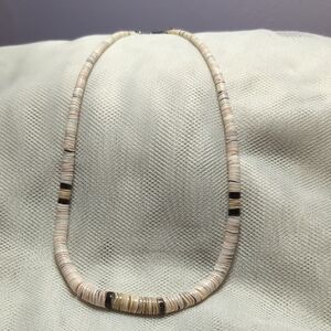 Vintage Heishi Shell Cream and Brown Beaded Necklace
